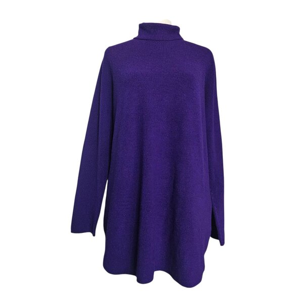 Eileen Fisher 100% Merino Wool Women's Turtleneck Top SZ Large Petite LP Purple - Picture 1 of 9